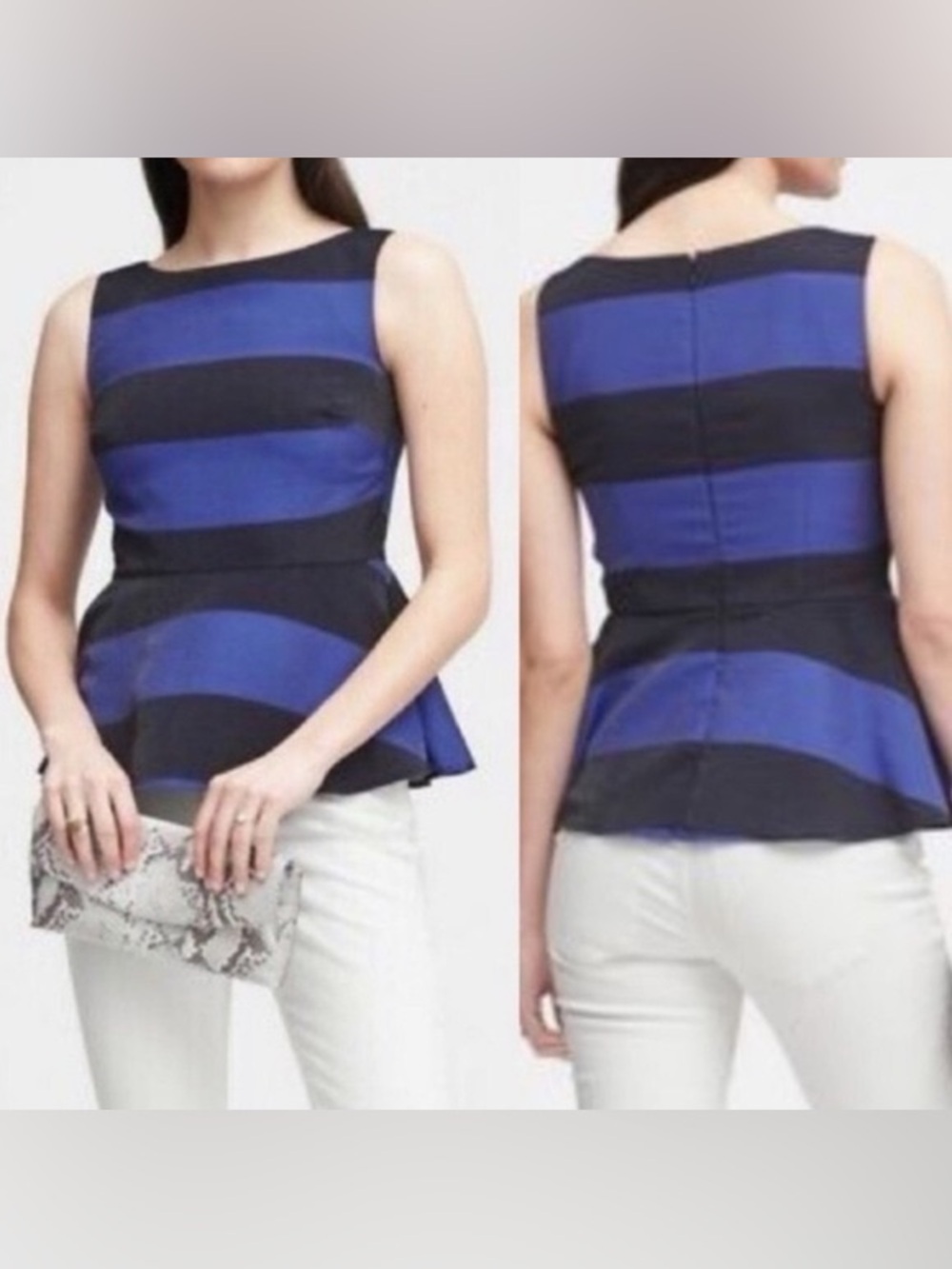 Banana Republic Blue and Black Striped Peplum Tank
